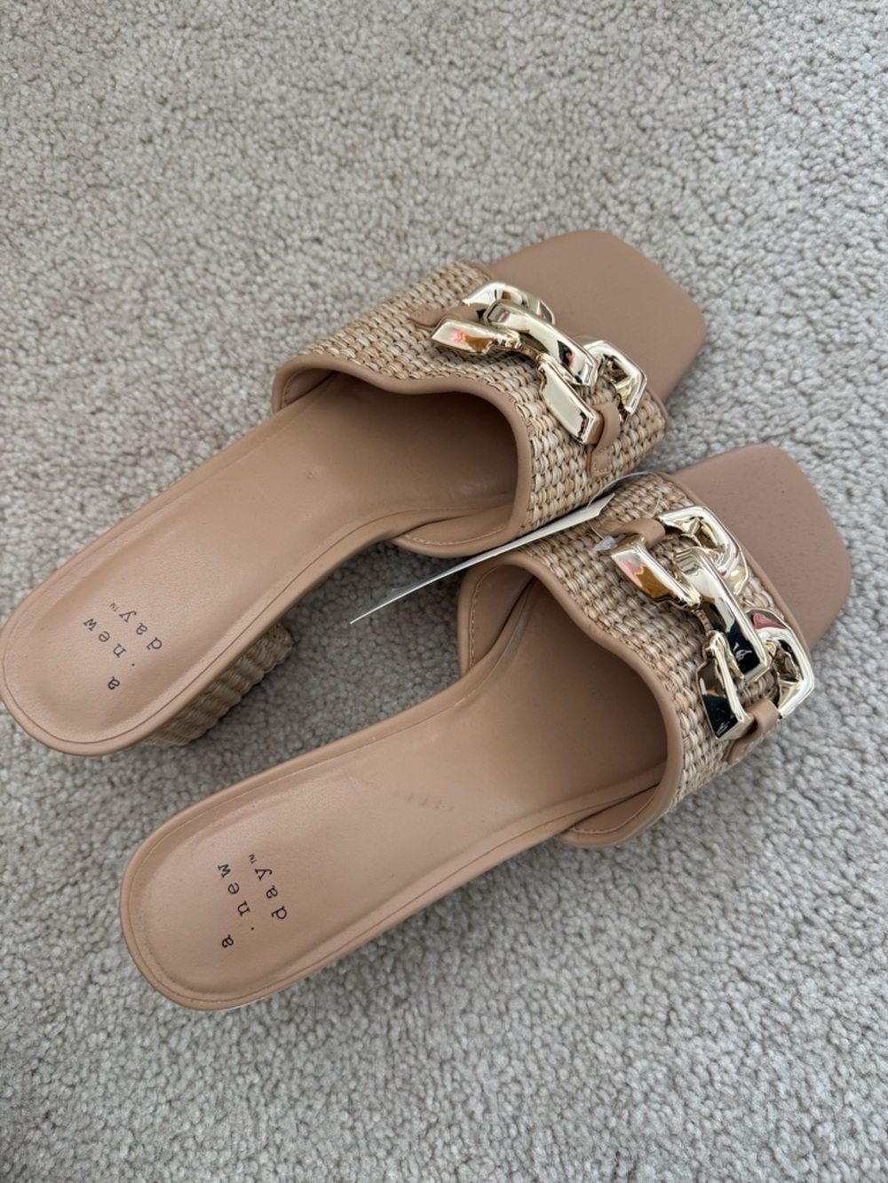 a new day Tan Woven Slide Mules with Gold Chain